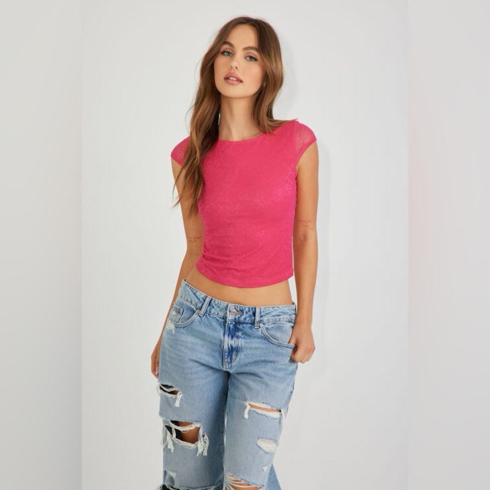 Garage Fuchsia Cap Sleeve Crop Top